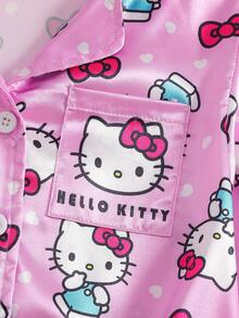 HELLO KITTY AND FRIENDS | SHEIN 女童全印花長袖上衣與長褲休閒日常居家睡衣套裝 - 粉色 - 查看 4