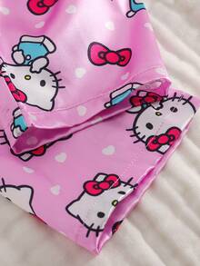 HELLO KITTY AND FRIENDS | SHEIN 女童全印花長袖上衣與長褲休閒日常居家睡衣套裝 - 粉色 - 查看 8