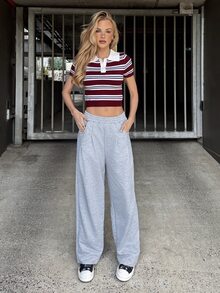 emmajanestevens 女式秋季街头时尚休闲复古灯芯绒纹理长款宽松裤 - 灰色 - 查看 3
