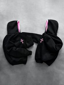 SHEIN 青少年男孩休閒舒適拼色連帽衛衣 - 黑色 - 查看 5