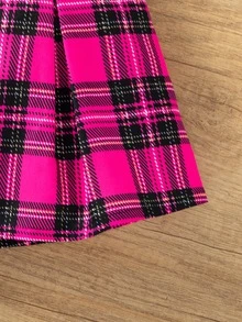 Young Girls' Plaid Skirt With Bow Decoration,Holiday,Summer,Travel - Hot Pink - View 5