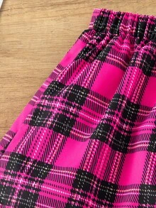 Young Girls' Plaid Skirt With Bow Decoration,Holiday,Summer,Travel - Hot Pink - View 4