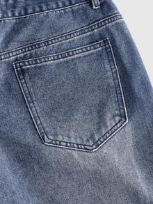 ROMWE MEN Men's Casual Everyday Denim Jeans With Pocket, Button And Letter Pattern - Dusty Blue - View 5