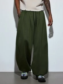 Modcrash Men's Drawstring Waist Loose Casual Harem Pants, Street Style - Army Green - View 8