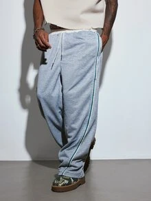 Modcrash Celana Panjang Pria Kasual Fashion dengan Tali Serut dan Garis-garis, Potongan Lurus - Grey - View 5