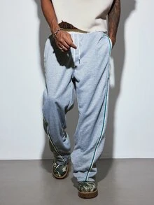 Modcrash Celana Panjang Pria Kasual Fashion dengan Tali Serut dan Garis-garis, Potongan Lurus - Grey - View 6