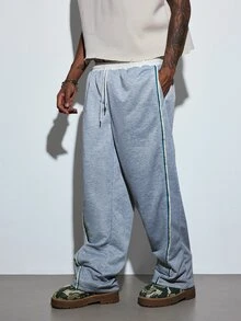 Modcrash Celana Panjang Pria Kasual Fashion dengan Tali Serut dan Garis-garis, Potongan Lurus - Grey - View 4