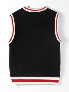 Manfinity EMRG Men's Contrast Trim Letter Pattern Knitted Vest Holiday Festival Autumn Streetwear Winter - Black - View 2