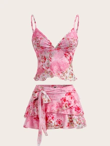 Sweetina Women Two Pieces Outfits For Daily Wear Island Vacation Outfits - Pink - View 2
