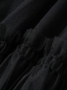FRIFUL Women's Early Autumn New Korean Style Patchwork Sheer Mesh Shirred Solid Color Long Sleeve T-Shirt - Black - View 10