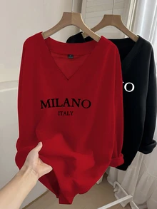 SHEIN EZwear 2件組大尺碼連帽衛衣 秋季 辦公室 教師 社團 正式 度假 校園 大學 Tidur 紅色 黑色 休閒 傳統西式 常規款 - 彩色 - 查看 4
