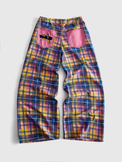 Men's Plaid Loose Fit Denim Jeans