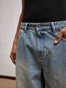 SIGLOCORE 男士梭織直筒中腰休閒牛仔褲，適合秋季、電音派對、度假、父親節禮物 - 淺色水洗藍 - 查看 7