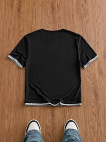 SIGLOCORE 男士夏季休閒修身短袖T恤，標準尺寸，淺灰色，素色 - 黑與白 - 查看 3