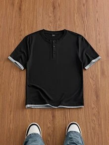 SIGLOCORE 男士夏季休閒修身短袖T恤，標準尺寸，淺灰色，素色 - 黑與白 - 查看 2