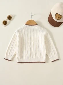 SHEIN 男嬰秋冬休閒拼色滾邊熊刺繡針織衫 - 彩色 - 查看 2