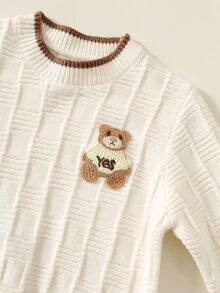 SHEIN 男嬰秋冬休閒拼色滾邊熊刺繡針織衫 - 彩色 - 查看 5
