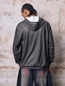 Skyrend 男士水鑽裝飾耶穌圖案連帽衛衣，長袖上衣，秋季/秋冬/冬季，Grunge風格 - 彩色 - 查看 2