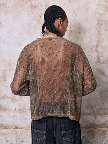 Skyrend Men's Round Neck Long Sleeve Knit Mesh T-Shirt, Suitable For Spring And Summer Daily Casual Life, Travel And Vacation Wear, Holiday Grunge - Mocha Brown - View 2