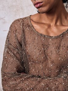 Skyrend Men's Round Neck Long Sleeve Knit Mesh T-Shirt, Suitable For Spring And Summer Daily Casual Life, Travel And Vacation Wear, Holiday Grunge - Mocha Brown - View 8