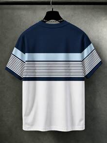 Manfinity Homme Men's Plus Size Contrast Color Striped Short Sleeve T-Shirt - Multicolor - View 2
