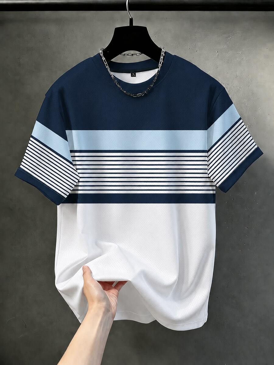 Manfinity Homme Men's Plus Size Contrast Color Striped Short Sleeve T-Shirt - Multicolor - View 1