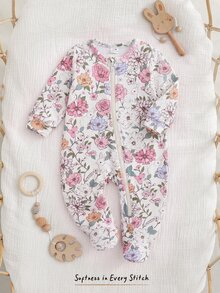 Cozy Pixies 新生女嬰花卉圖案針織柔軟圓領長袖連身衣 - 彩色 - 查看 7