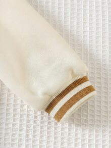 新生兒小熊圖案對比色 Polo 領長袖運動衫與冬季長褲套裝 - 米色 - 查看 7