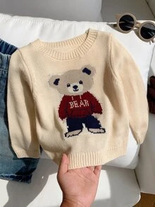 SHEIN 男嬰女嬰秋冬休閒可愛熊圖案針織毛衣 嬰兒幼兒毛衣 - 彩色 - 查看 8