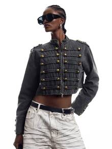 LYSMO Women's Spring/Autumn Fashion Vintage Cropped Jacket - Grey - View 7