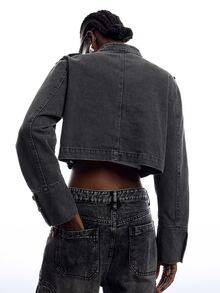 LYSMO Women's Spring/Autumn Fashion Vintage Cropped Jacket - Grey - View 3
