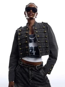 LYSMO Women's Spring/Autumn Fashion Vintage Cropped Jacket - Grey - View 4