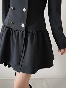 FRIFUL Women's Elegant Button Long Sleeve Blazer Jacket Fashion Fall - Grey - View 6