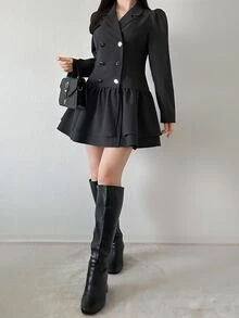 FRIFUL Women's Elegant Button Long Sleeve Blazer Jacket Fashion Fall - Grey - View 3
