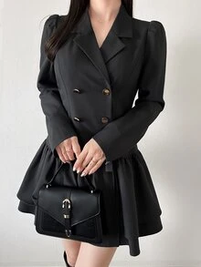 FRIFUL Women's Elegant Button Long Sleeve Blazer Jacket Fashion Fall - Grey - View 5