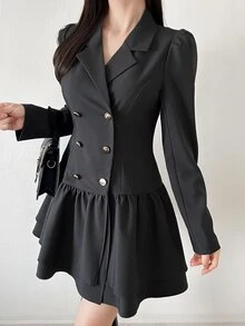 FRIFUL Women's Elegant Button Long Sleeve Blazer Jacket Fashion Fall - Grey - View 4