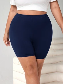SHEIN CURVE+ 2pcs Plus Size Simple Versatile Solid Color Tight Fit Base Shorts - Multicolor - View 7