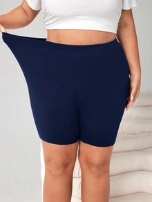 SHEIN CURVE+ 2pcs Plus Size Simple Versatile Solid Color Tight Fit Base Shorts - Multicolor - View 5