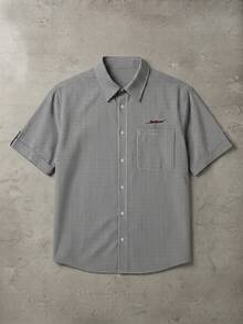 SUMWON Oversized Short Sleeve Checked Shirt With Spread Collar Chest Pocket And Embroidered Script Logo Detail Summer Casual - Multicolor - View 1