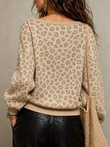 SHEIN Busana Musim Gugur untuk Wanita - Sweater Kasual Motif Leopard untuk Wanita, Sosial - MultiWarna - View 2
