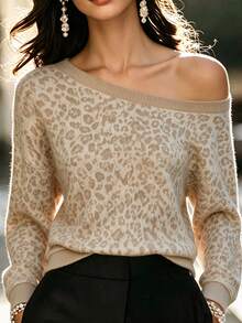 SHEIN Busana Musim Gugur untuk Wanita - Sweater Kasual Motif Leopard untuk Wanita, Sosial - MultiWarna - View 1