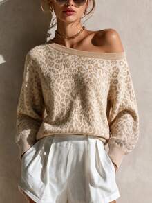 SHEIN Busana Musim Gugur untuk Wanita - Sweater Kasual Motif Leopard untuk Wanita, Sosial - MultiWarna - View 8