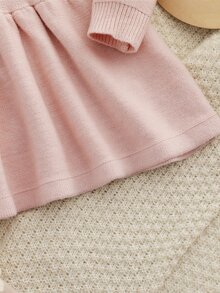 SHEIN 女嬰粉色兔子刺繡針織套頭圓領長袖毛衣洋裝，舒適適合秋冬季節，優雅端莊，刺繡工藝精緻，時尚百搭，適合日常穿著、外出、旅行與上學 - 淺粉色 - 查看 9