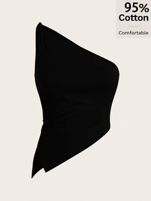 Siren Gaze 女款 95% 棉黑色扭轉單肩修身上衣，性感時尚夏季夜生活優雅波希米亞風 電音節 西部風 街頭風 度假波西米亞風 - 彩色 - 查看 10