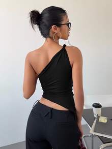 Siren Gaze 女款 95% 棉黑色扭轉單肩修身上衣，性感時尚夏季夜生活優雅波希米亞風 電音節 西部風 街頭風 度假波西米亞風 - 彩色 - 查看 2