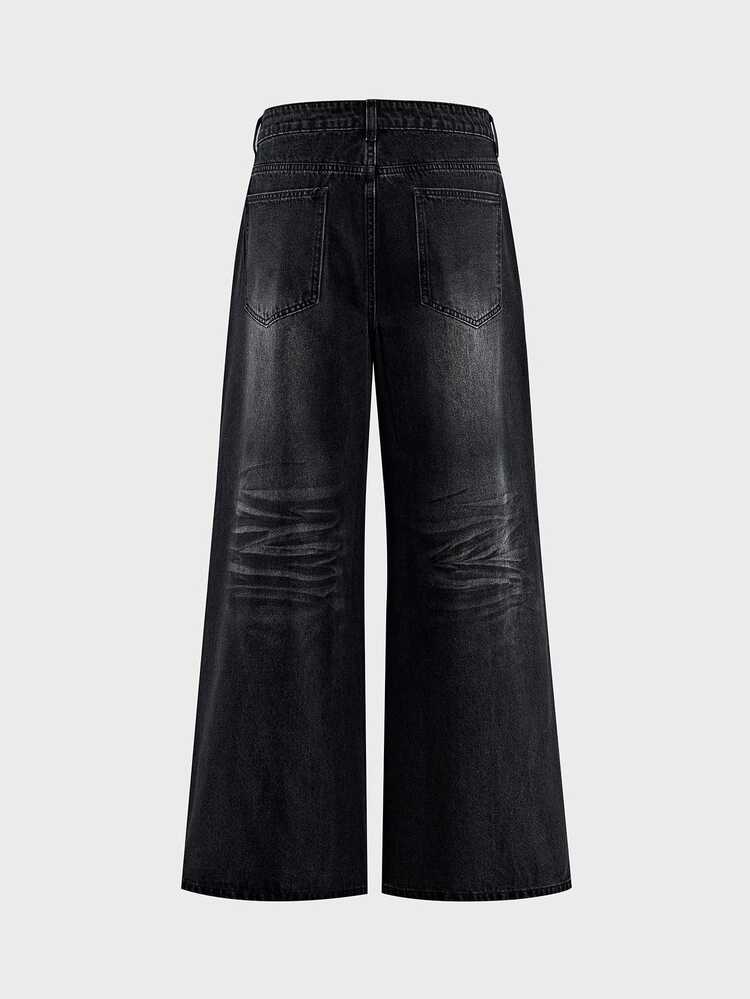 AXEPEAK Men's Black & Grey Washed Denim Jeans With Airplane Button Detail, Fashion - Black - View 2