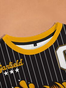GARFIELD | SHEIN Kaos Lengan Pendek Bergambar Kartun Garis-garis Ukuran Besar - Putih - View 3