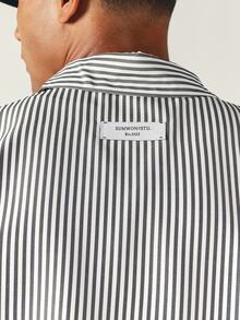 SUMWON Oversized Vertical Stripe Long Sleeve Button-Down Collared Shirt With Chest Pocket Relaxed Fit Casual Spring Summer Layering Top - Black and White - View 2