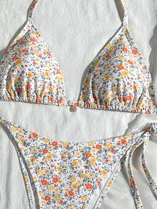 Swim Vcay 女款夏季海灘度假金屬吊墜掛脖綁背性感比基尼套裝 - 彩色 - 查看 8