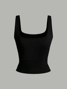 1pc Random, Teen Girls Simple Casual Square Neck Tank Top, Minimalist Color; Suitable For Summer, Personalized Tank Top, Girls Tank Top, Suitable For Spring/Summer, Easy And Comfortable, Family Outing Season, Family Outing, Simple Casual Wear, Back To School Essential - Multicolor - View 7